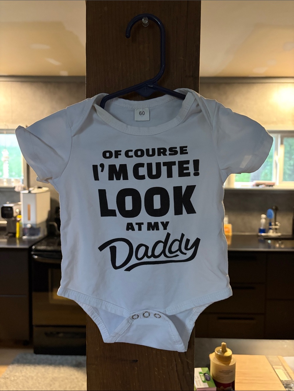 SHEIN White Baby Onesie with Black 'Look at My Daddy' Slogan